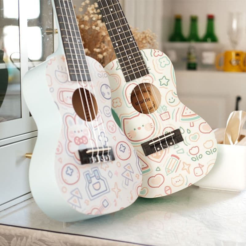 Beginner Ukulele for Adults, Men, Women, Students, and Children, Zero-Experience Instrument with Mahogany Doodle Design