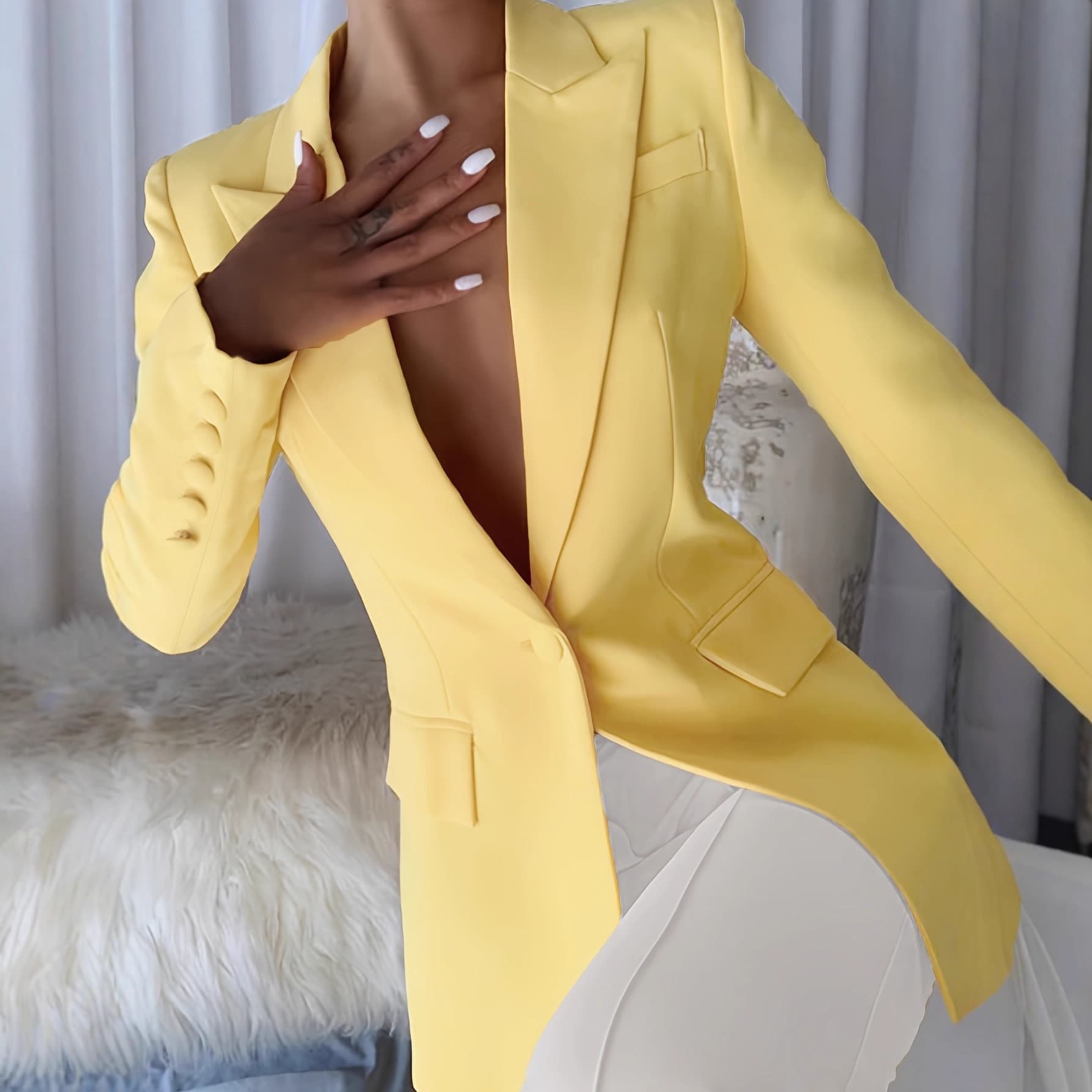 2025 Spring/Autumn New Casual Fashion Versatile Solid Deep V-Neck Blazer