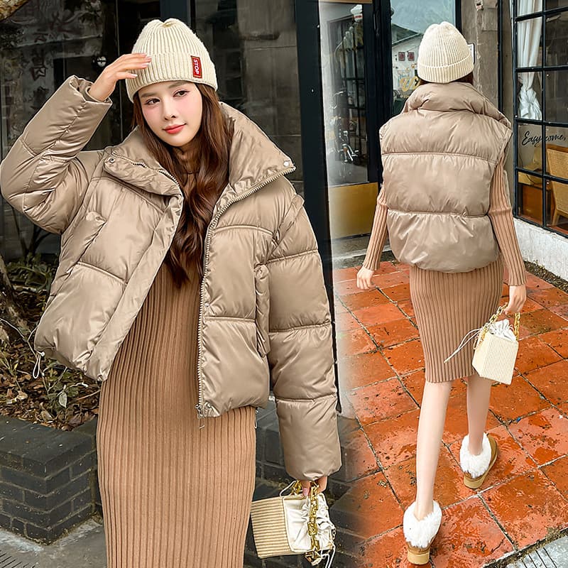 Women's cotton-padded jacket 2024 winter Korean style one-piece, two-wear, short down-padded jacket for students, large size bestie bread coat to protect against cold