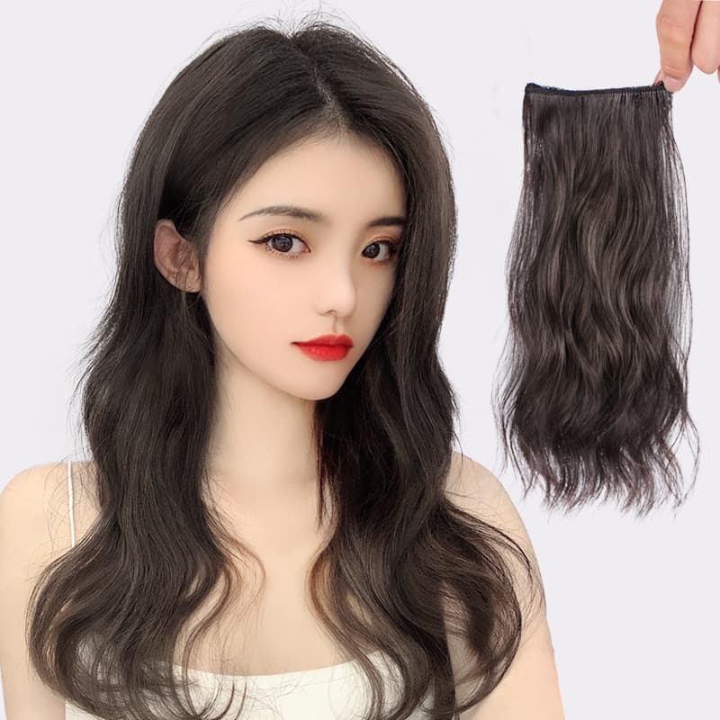 Wig female long hair internet celebrity water ripple curly hair extensions one piece invisible traceless simulated human hair wig