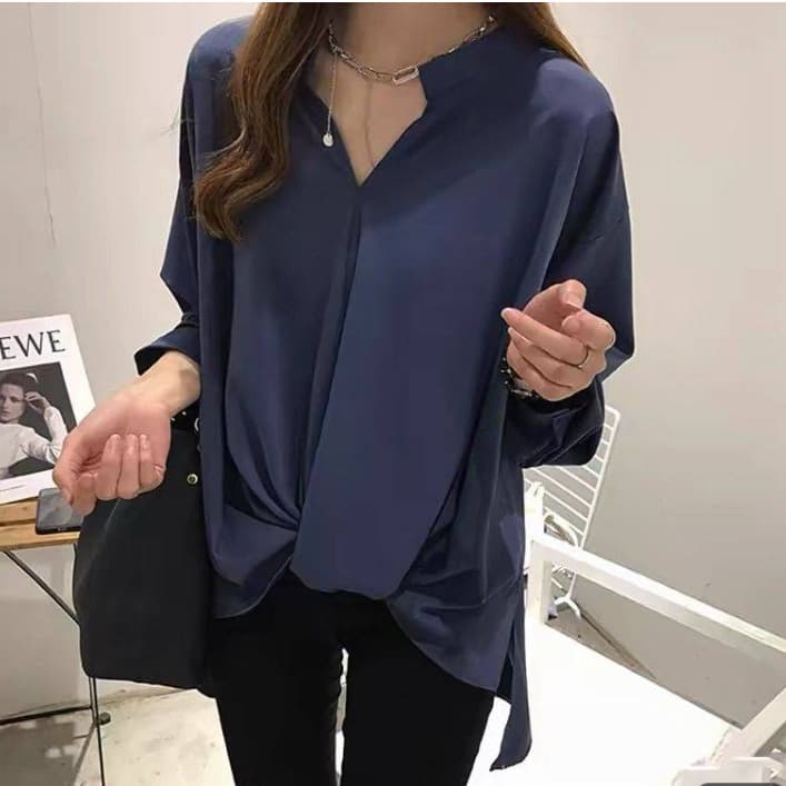 New Women's Simple Elegant 2026 Chiffon Plus Size Shirt, Long Sleeve Loose BF Blouse Tunic Top
