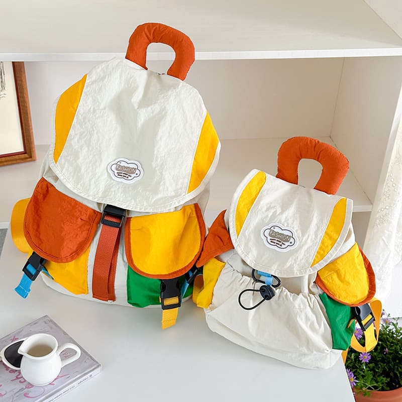 Kindergarten Backpack Color-Block Patchwork Fashionable Double-Shoulder Bag Boys Girls Stylish Versatile Outdoor Hiking Travel Backpack