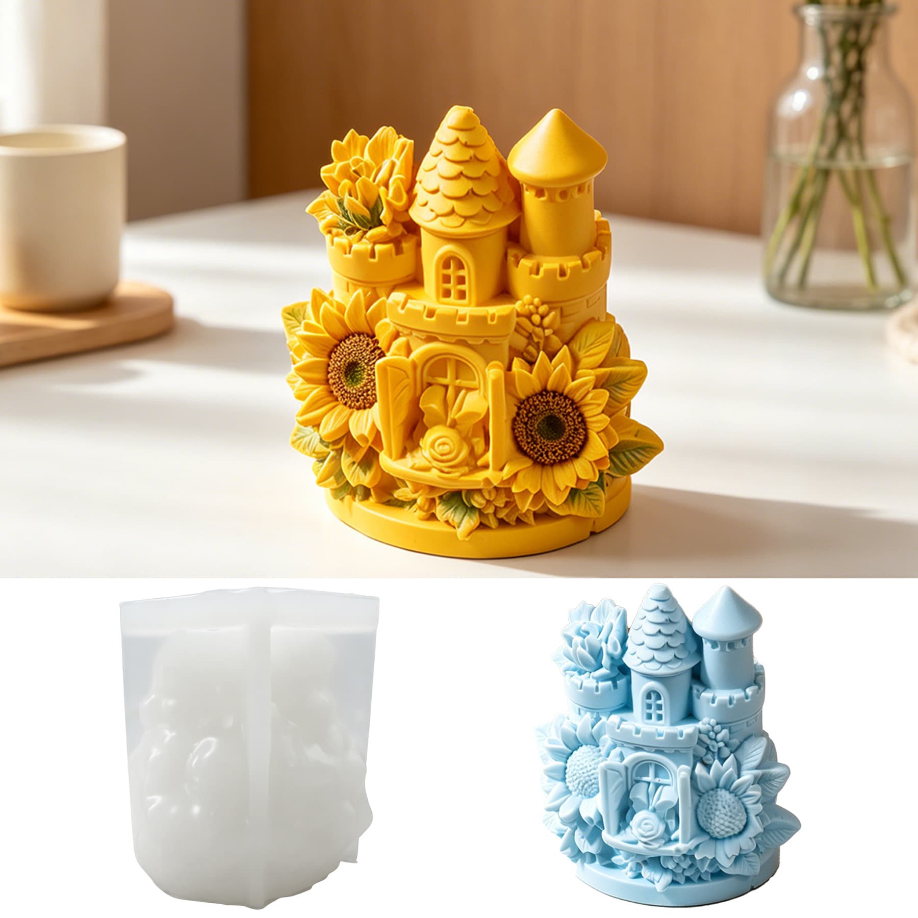 Zongbo silicone new sunflower castle scented candle silicone mold diy plaster ornaments three-dimensional mold