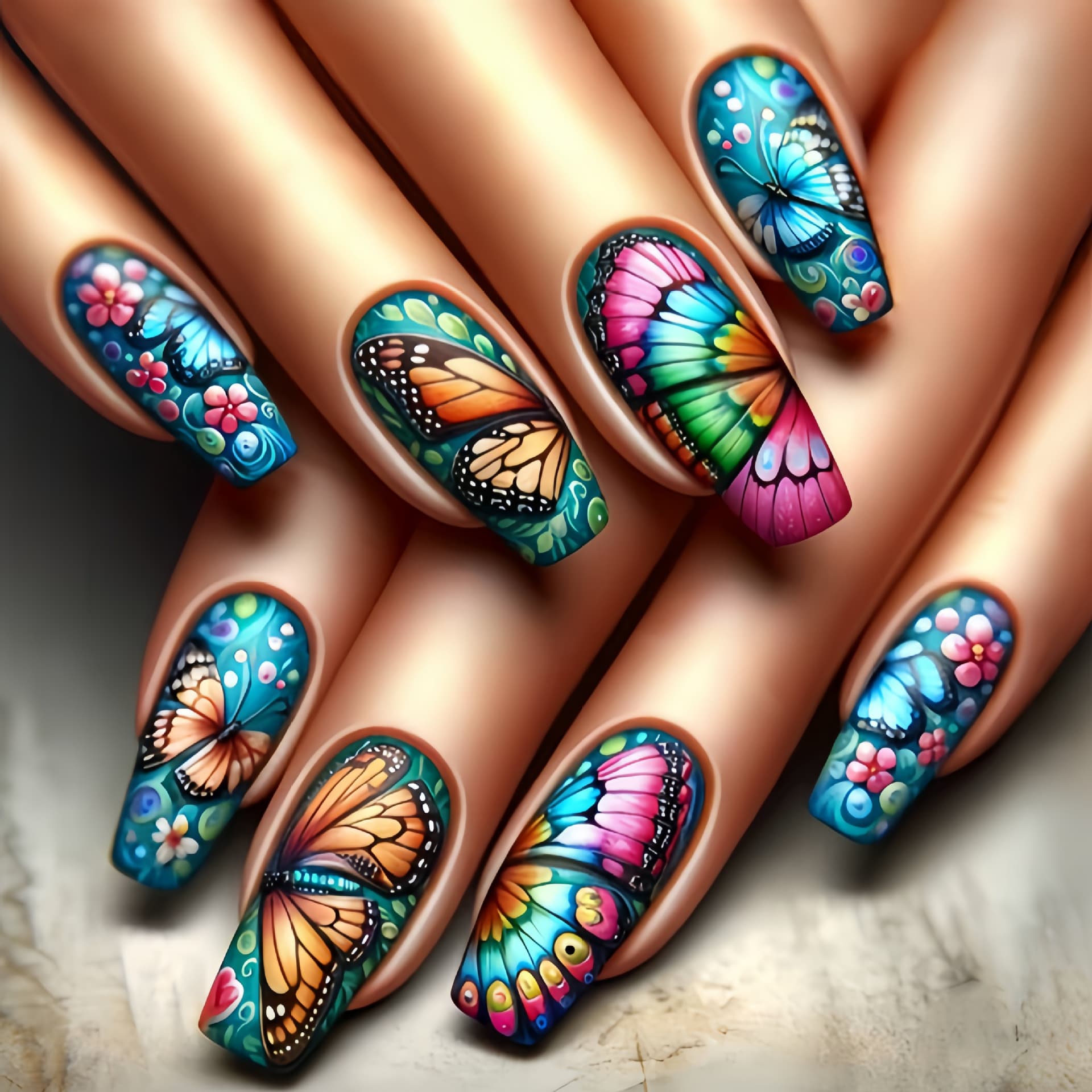 Nail Art Stickers Press-on False Nail Stickers 24 Nail Art Stickers Spring and Summer New Plants Flowers Butterflies