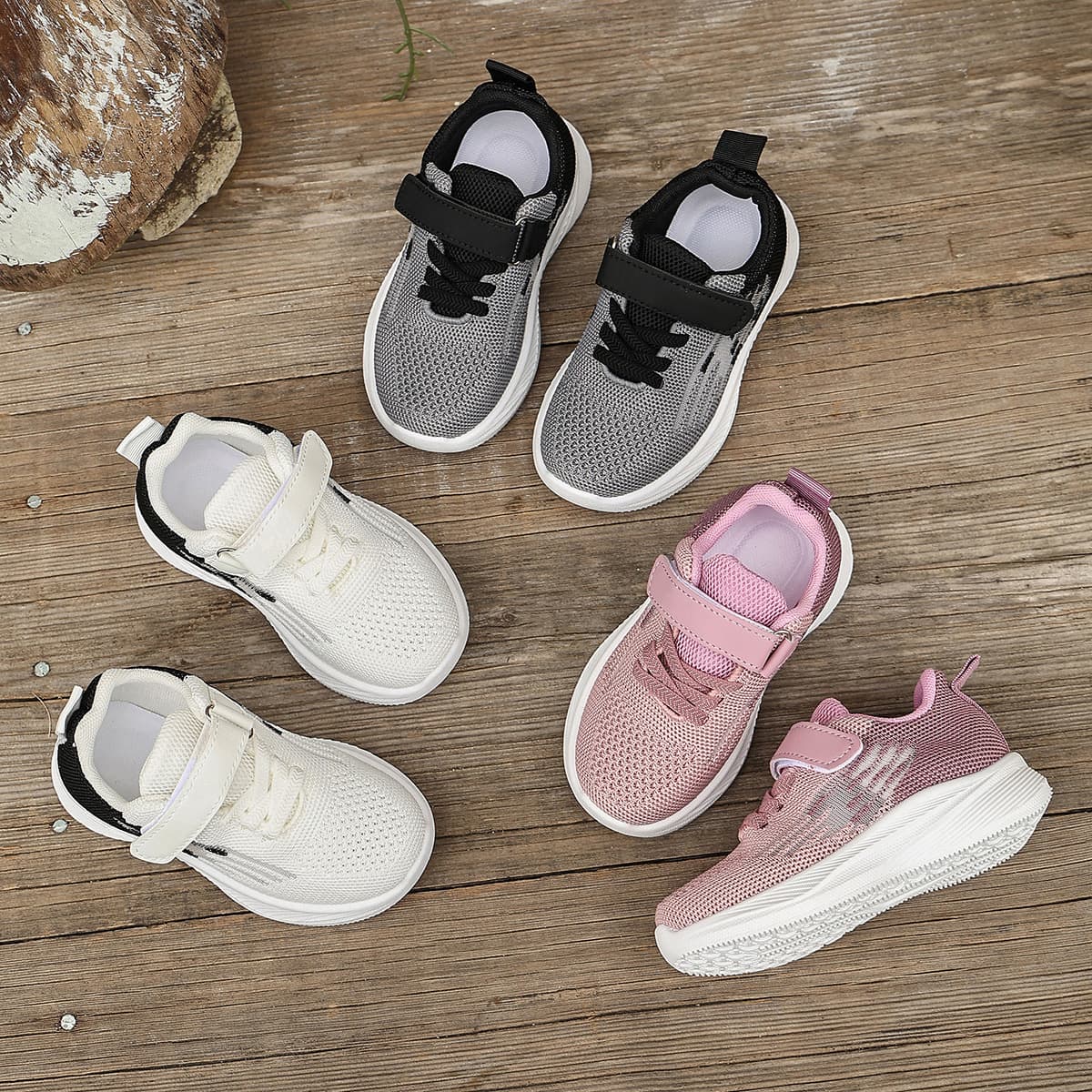Spring Autumn Children's Mesh Shoes Boys' Sports Shoes Contrast Color Flyknit Fabric Girls' Fashion Casual Shoes Middle and Big Kids' Sneakers