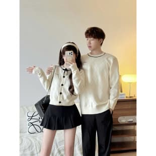 2025 Fall New Chanel Style Bow Knit Cardigan Women's Autumn Sweet Top Couple Outfit