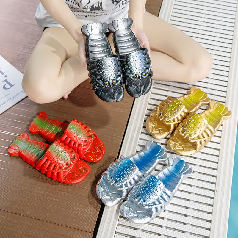 Cartoon lobster new creative special-shaped men's and women's parent-child sandals parent-child slippers funny crayfish beach slippers