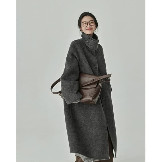 725# HAVERICE Restaurant Classic Squid Coat, Autumn/Winter Textured High-End Double-Sided Wool Gray Jacket