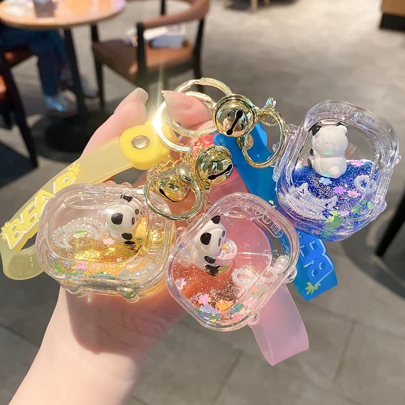 Acrylic Oil-Filled Chinese-Style Tv Panda Quicksand Bottle Keychain Cute Accessory Panda Floating Doll Pendant