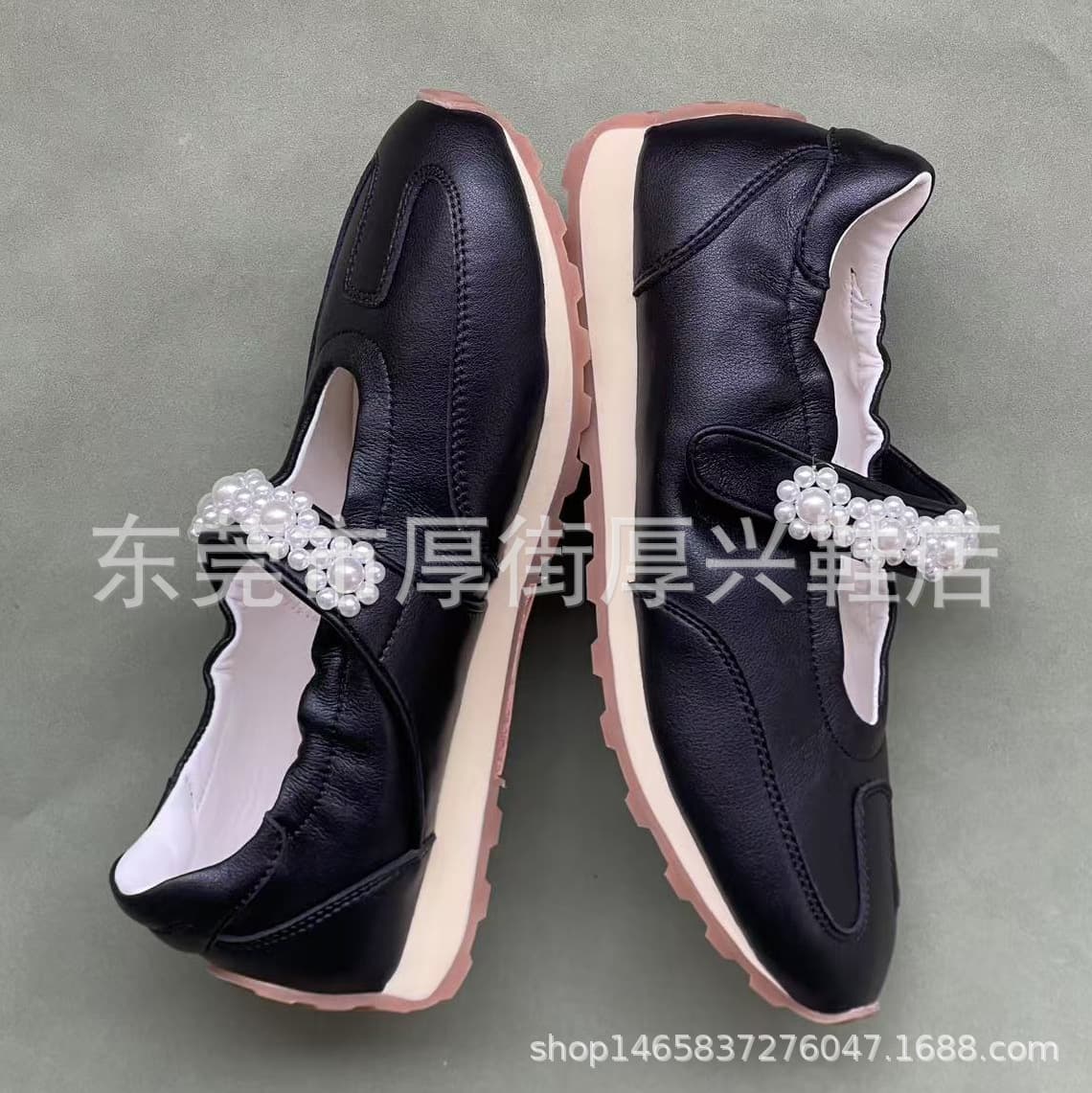 Pearl Velcro Soft Mary Jane Flat Ballet Shoes for Women Casual Lightweight Kawaii Style