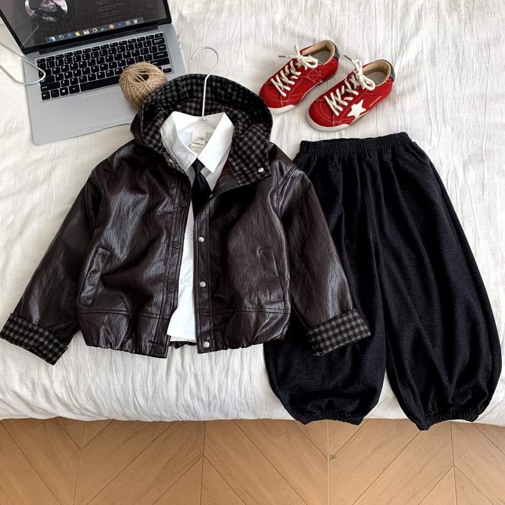 Boys 2026 New Spring Autumn Hooded Jacket Kids Baby Girl PU Leather Coat Korean Style Jacket Top Trendy