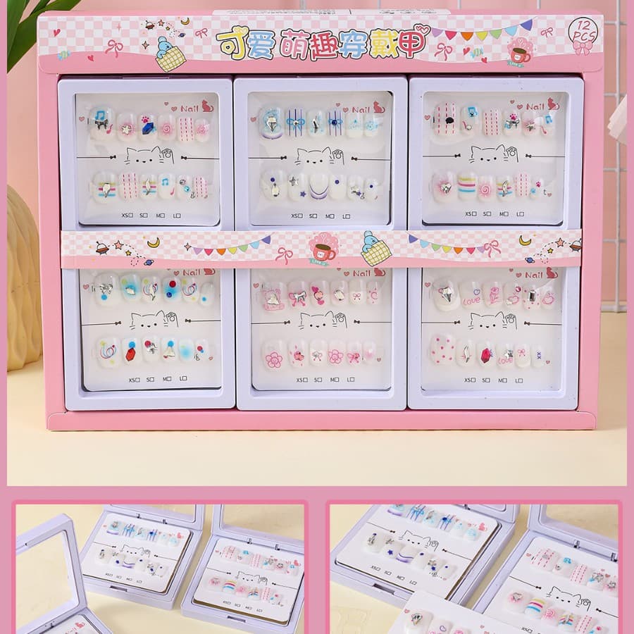 Nail Art Press-On Nails Wearable Nails for Girls 1012 Wholesale for Street Vending, Children's Day Cute Wearable Nail Art, Stationery Store