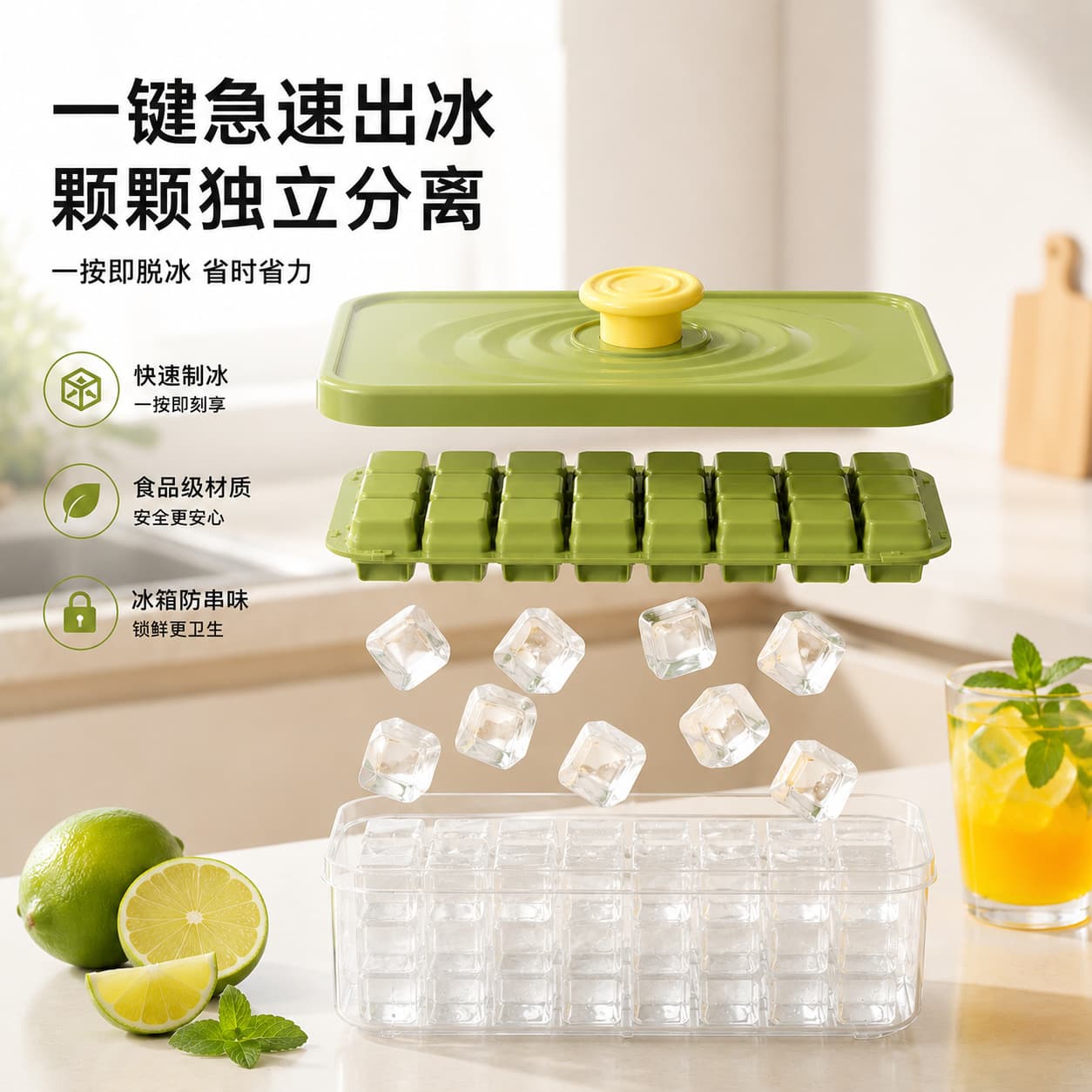 New Large Capacity Easy-Release Home Refrigerator Ice Cube Mold Press Ice Maker Food-Grade Ice Tray Storage Box