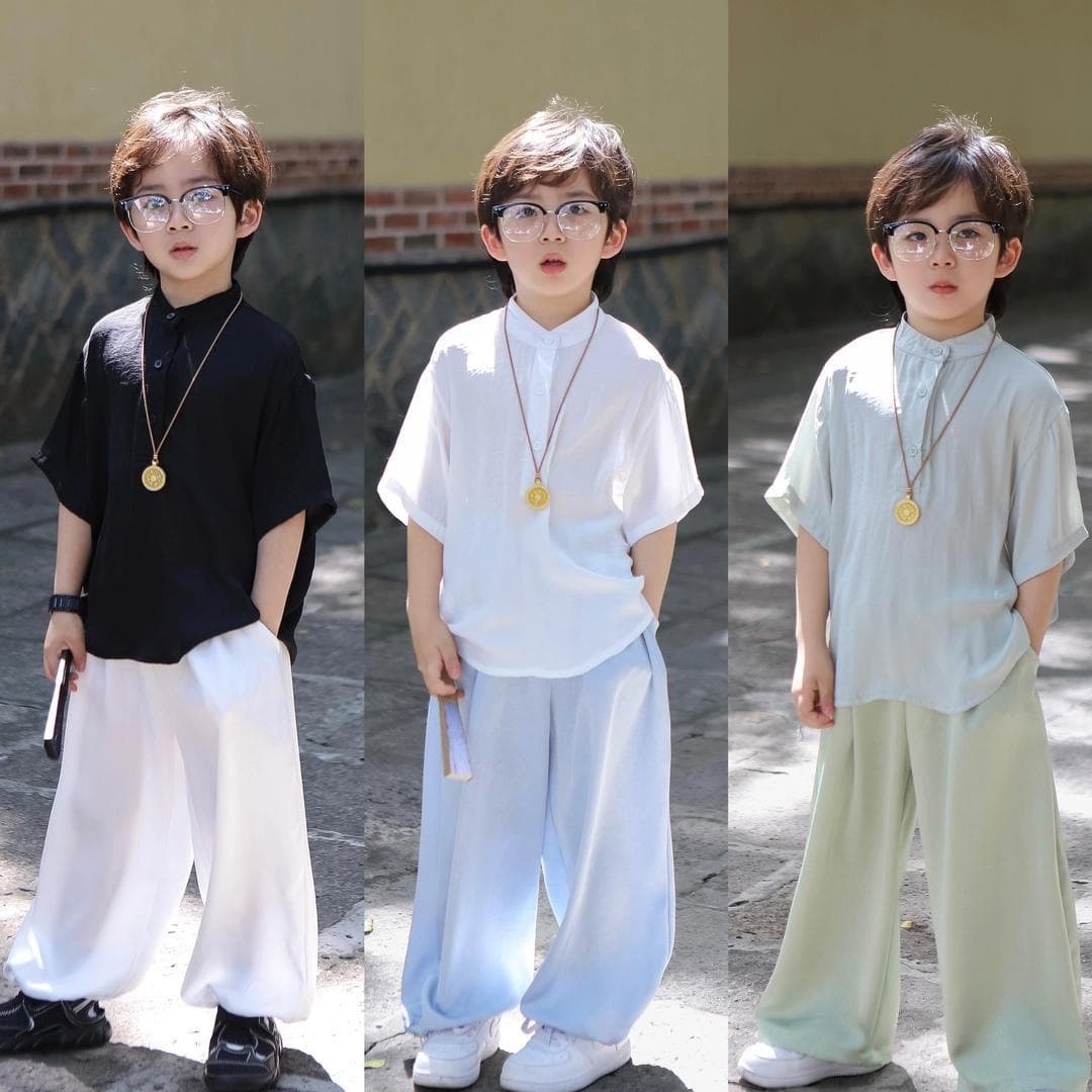 Boys summer short-sleeved suit new children's style short-sleeved shirt boys summer loose two-piece set trendy