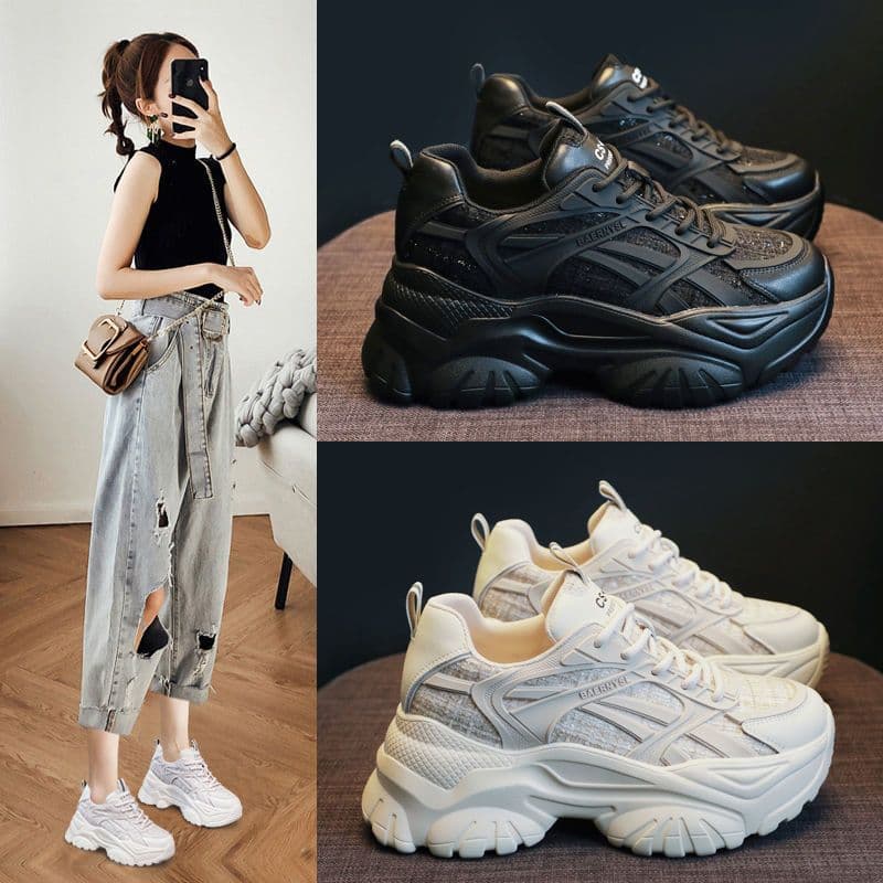 Dad Sneakers Women 2026 New Spring Autumn Black Student Versatile Thick Sole Ins Fashion Sports Casual Shoes