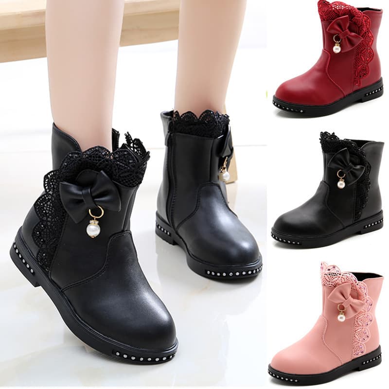 Girls' Boots Autumn/Winter 2026 New Fashion Korean Style Princess Short Boots, Children's Snow Boots, Lined Mid-Calf Boots for Girls