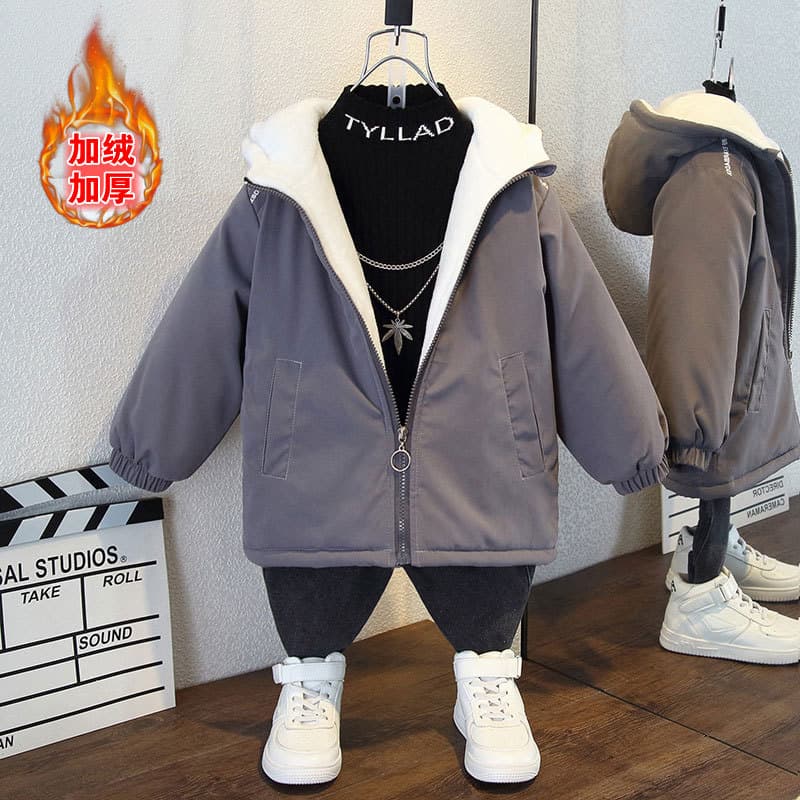 Boys Fleece-Lined Jacket 2025 New Autumn Winter Thin Fleece Kids Thickened Trendy Winter Padded Cotton Stylish