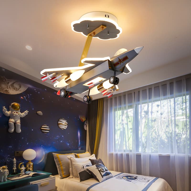 Aircraft chandelier eye protection boy's bedroom lamp creative J-20 fighter model lamp boy's room lamp children's room lamp