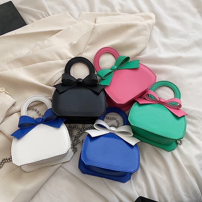 Women's Bag 2022 New South Korea Contrast Color Portable Small Bag Cute Bow Parent-Child Chain Crossbody Lipstick Women's Bag