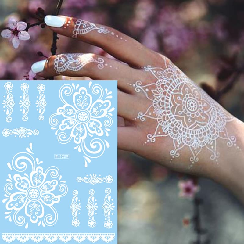 Cross-border Southeast Asian henna tattoo stickers white back of hand Indian waterproof white lace tattoo stickers henna tattoo