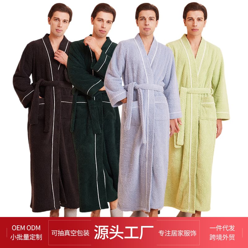2024 Winter New Half-Fleece Men's Plus Size Long Robe, European-American Fluffy Homewear Bathrobe
