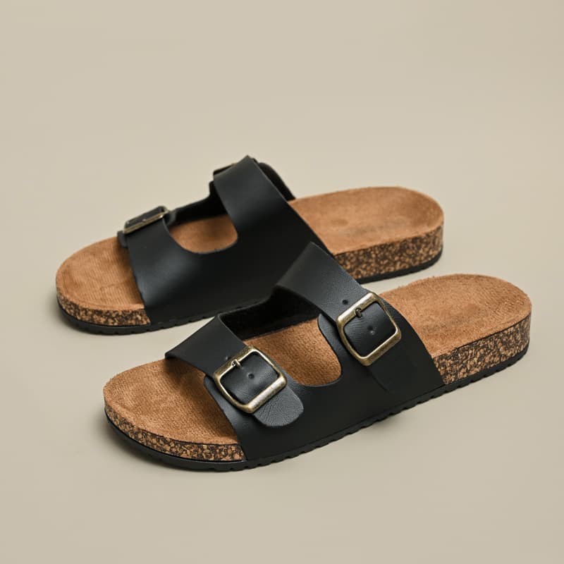 Summer New Breathable One-Strap Cork Sandals for Men, Fashion Thick Sole Retro Casual Shoes, Couple Outdoor Trendy Style for Cross-Border