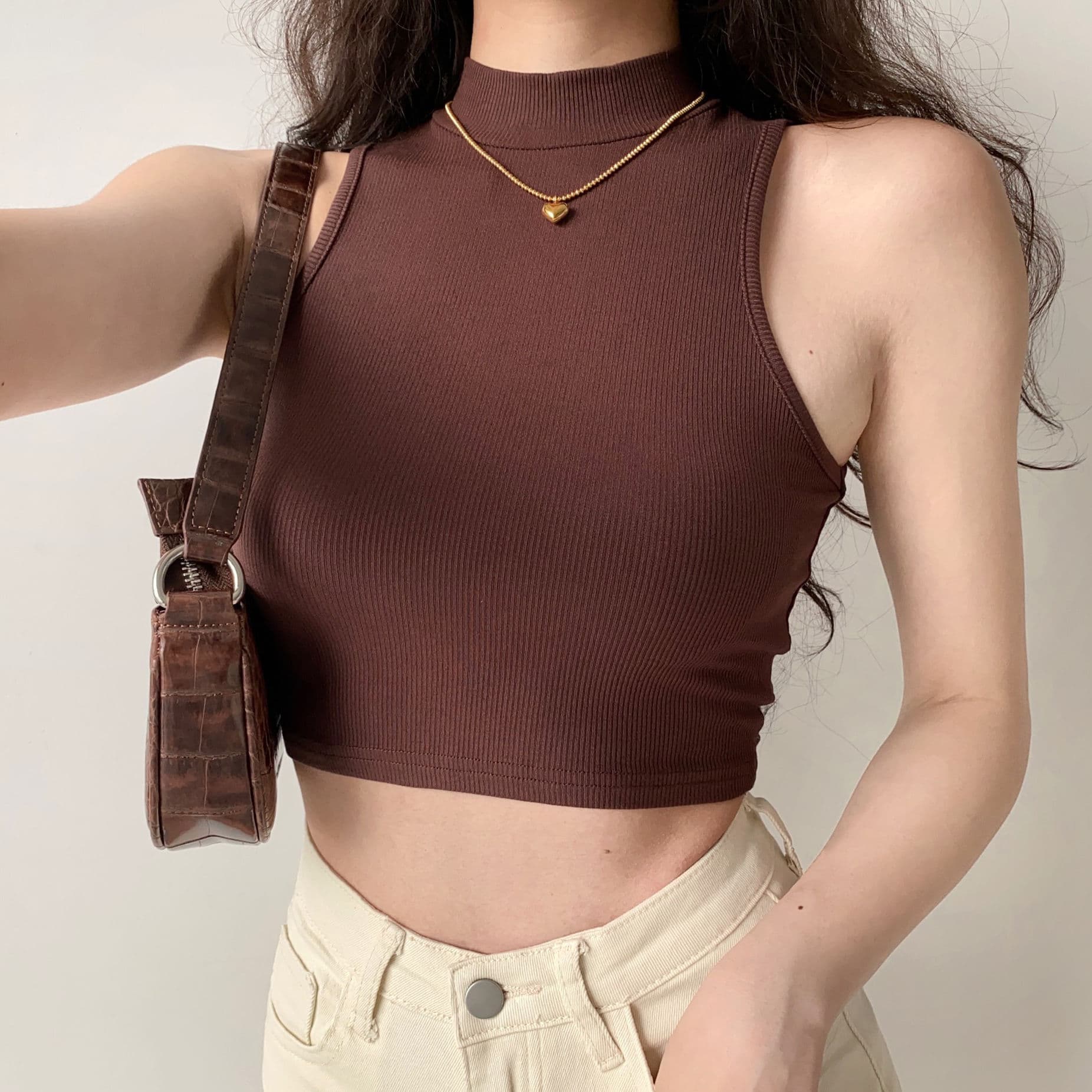 Summer American Retro Half High Collar Sleeveless Vest Women Summer Slim Fit Short Crop Top Elegant Style