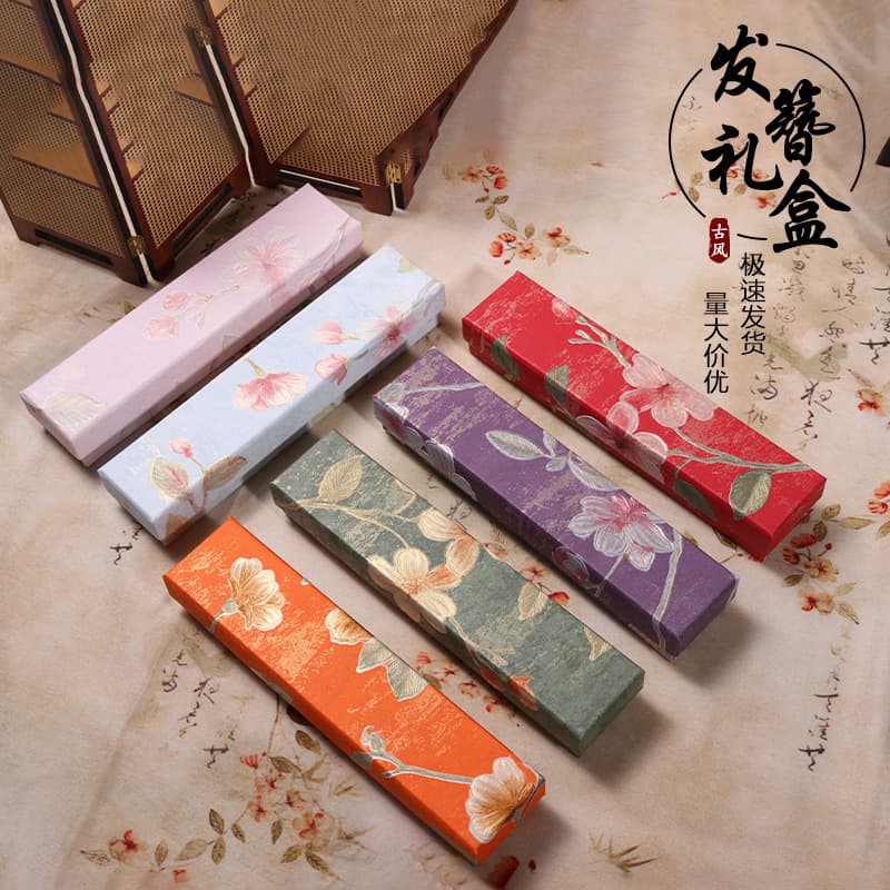 Song brocade hairpin packaging box empty box for stall use paper long strip bookmark necklace box ancient style hairpin gift box wholesale