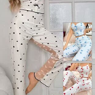 Cross-border Sexy Sleepwear Transparent Backless Mesh Sleeveless Camisole Two-Piece Set Women's Homewear Long Pants Pajamas for Women