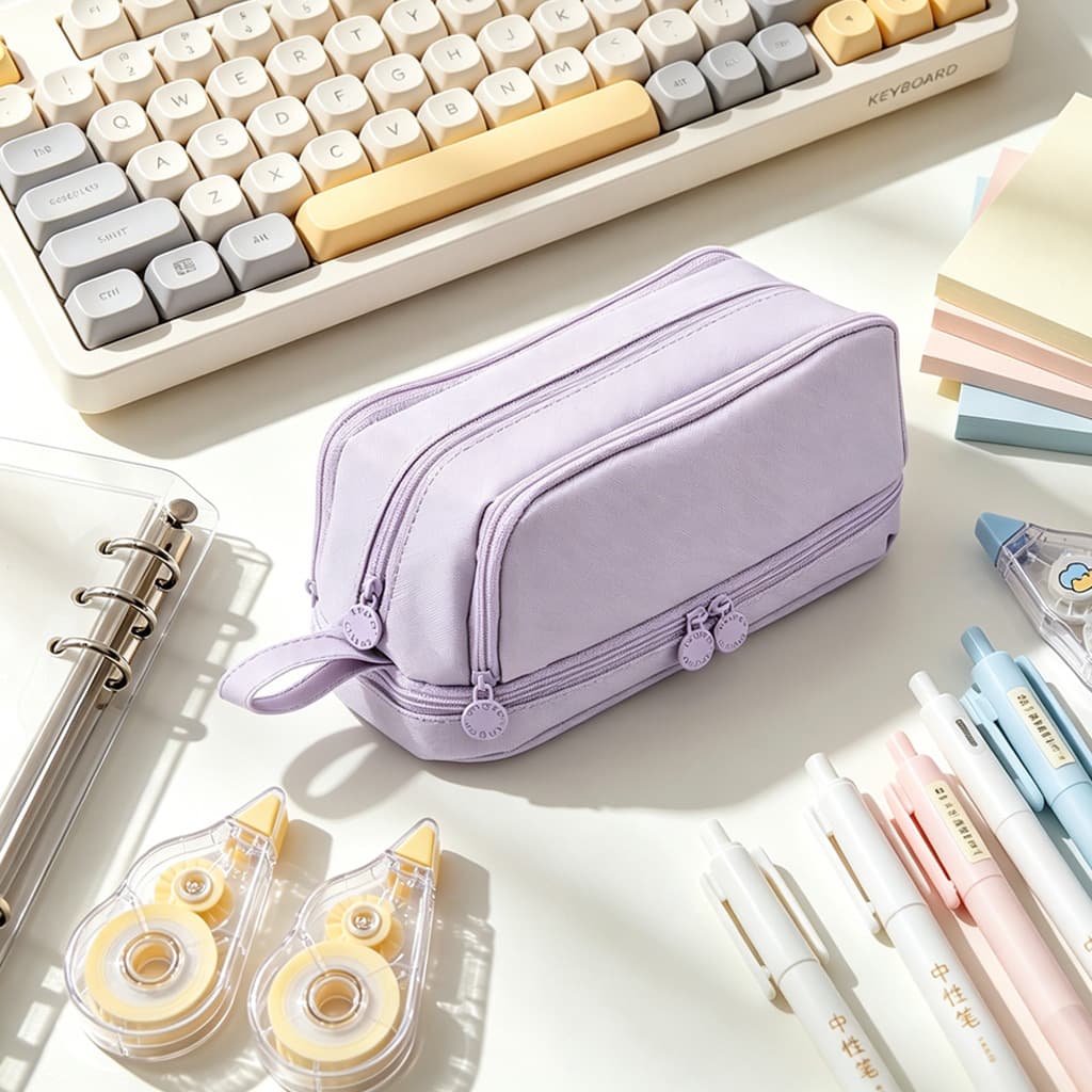 Multi-layer Compartment Pencil Case, Large Capacity for Middle School, High School, and Elementary Students, Simple and Stain-Resistant, Handheld Four-Compartment Pencil Pouch