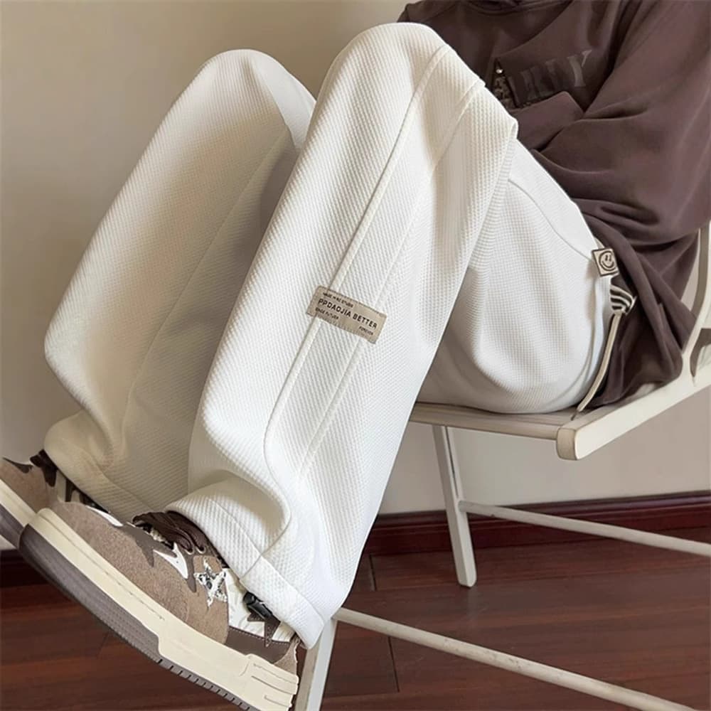 Black Straight-Leg Casual Pants for Men, Spring/Autumn American Trendy Loose Wide-Leg Sports Drape Pants for Teens