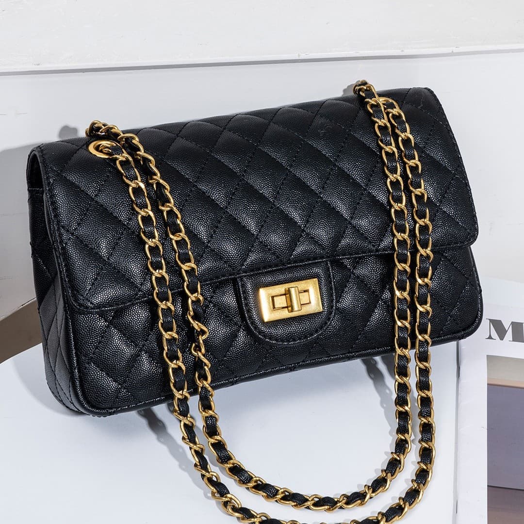 CF Caviar Genuine Leather Bag Women's 2026 New Trendy Underarm Bag Diamond Chain Fashion Versatile Shoulder Crossbody Bag