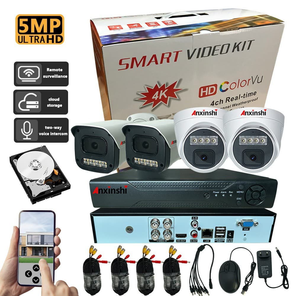 4-Channel HD Analog Camera Surveillance System AHD Kit Full Color Night Vision Home Security Camera