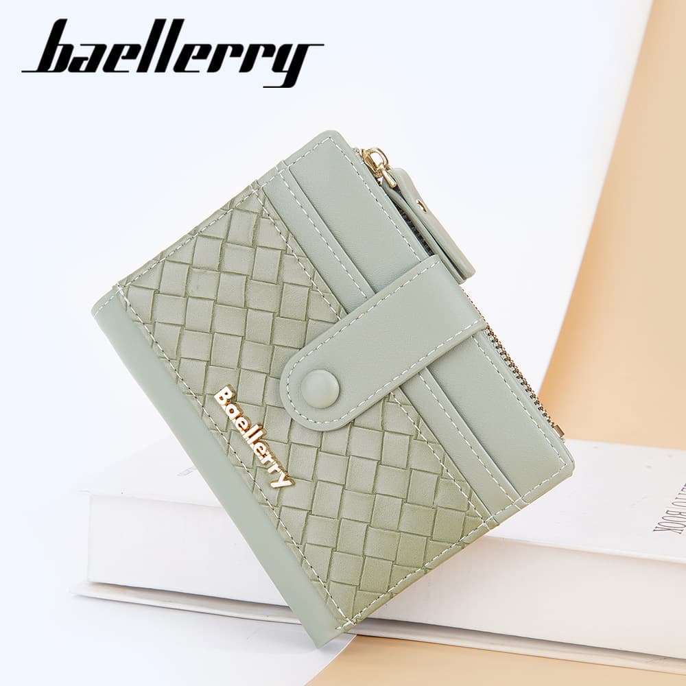 Short Zipper Wallet for Women Korean Version Woven Pattern Buckle Coin Purse Card Holder PU Leather Bifold Daily Accessory