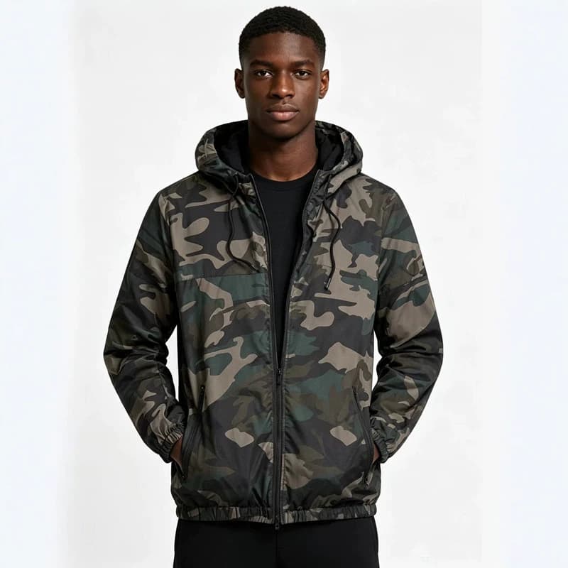 [EU Size] Men's Spring/Autumn Camo Sports College Style Breathable Color-Block Hooded Baseball Jacket