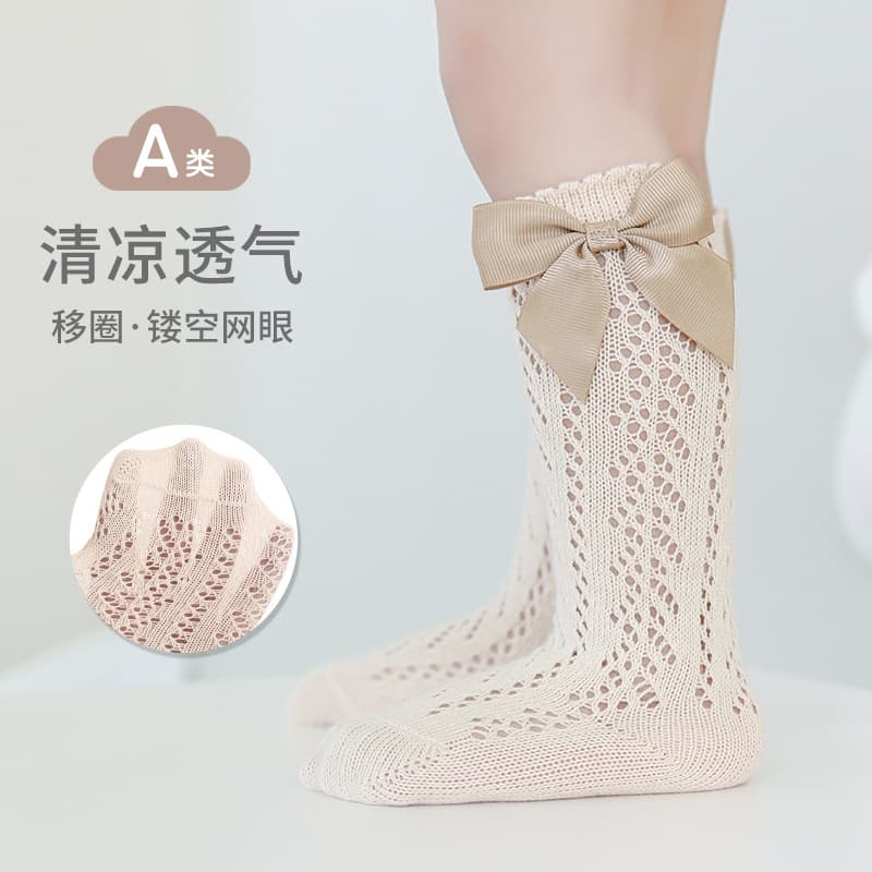 Girls Mid-Calf Socks Spring Summer Thin Mesh Princess Bow High Cotton Socks Breathable Baby Socks Hollow Out Socks