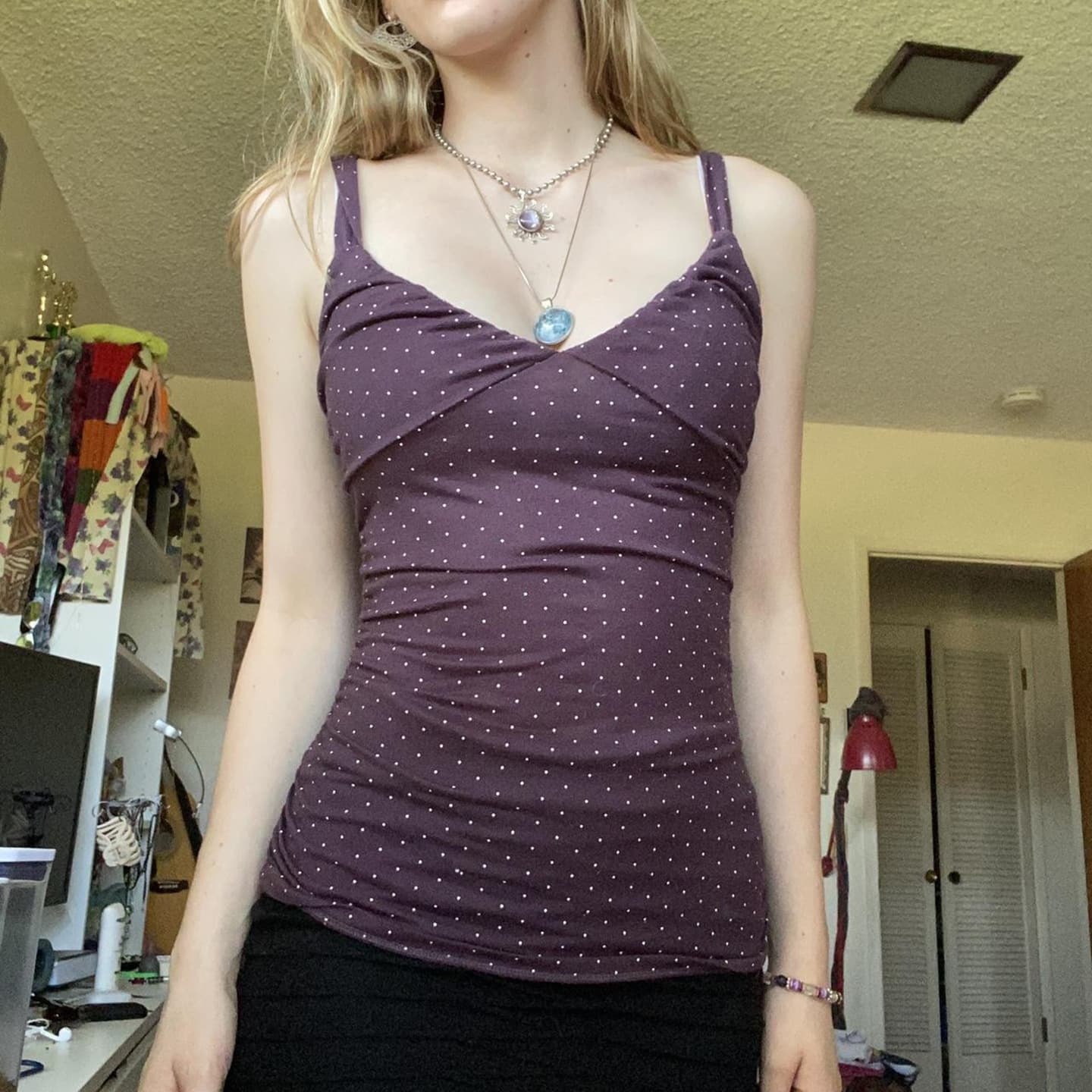 Cross-border Retro Y2K Trendy Ruffle Design Camisole Top Simple Purple Chic Versatile Women's Top
