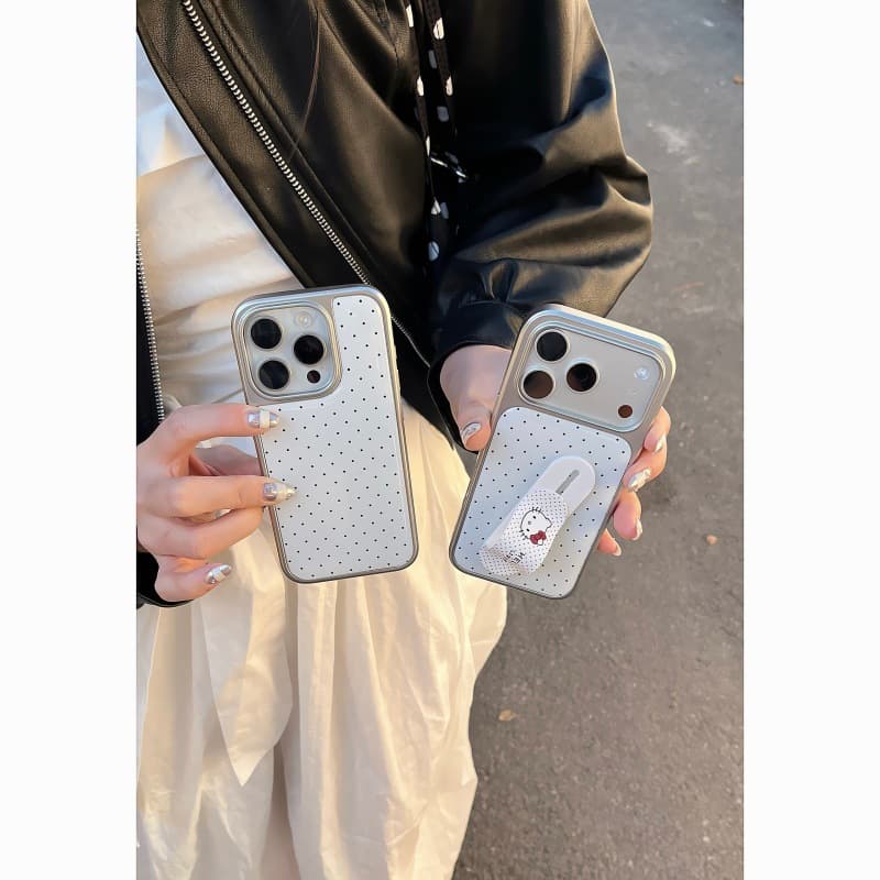 iPhone 17 Pro Max Electroplated Polka Dot 13/14 Band-Aid Hello Kitty iPhone 15/16 Pro Phone Case Compatible