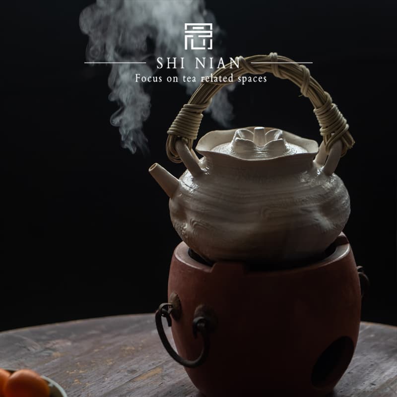 Shi Nian | Ba Man Mu Series Hand-Sculpted Persimmon Teapot with Handle, Large Size, Anti-Scalding, Crackling Finish, Vintage Literati Tea Set