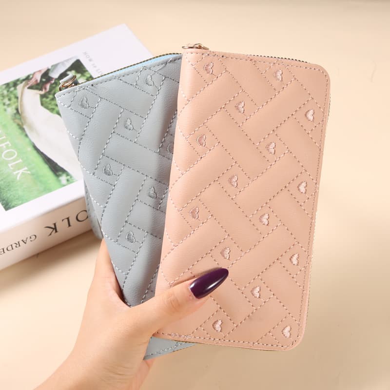 Cross-Border New Women's Wallet Spring/Summer New Style Simple Single Zipper Embroidered Thread Wallet Handbag Card Holder Coin Purse Trendy