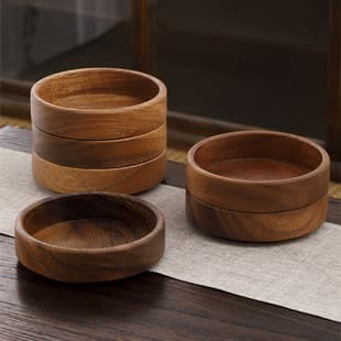 Japanese Walnut Wood Dried Fruit Tray Japanese Snack Tea Plate Solid Wood Round Bowl Stackable Hearth Solid Wood Dessert Plate