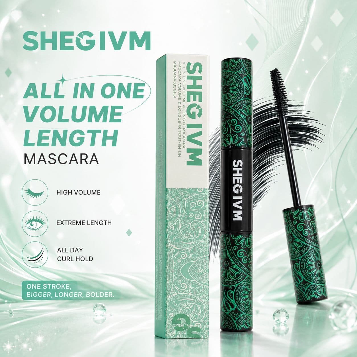 SHEGIVM Dual-Head Mascara Lengthening Thickening Curling Waterproof Smudge-Resistant Cross-Border Makeup Display Box