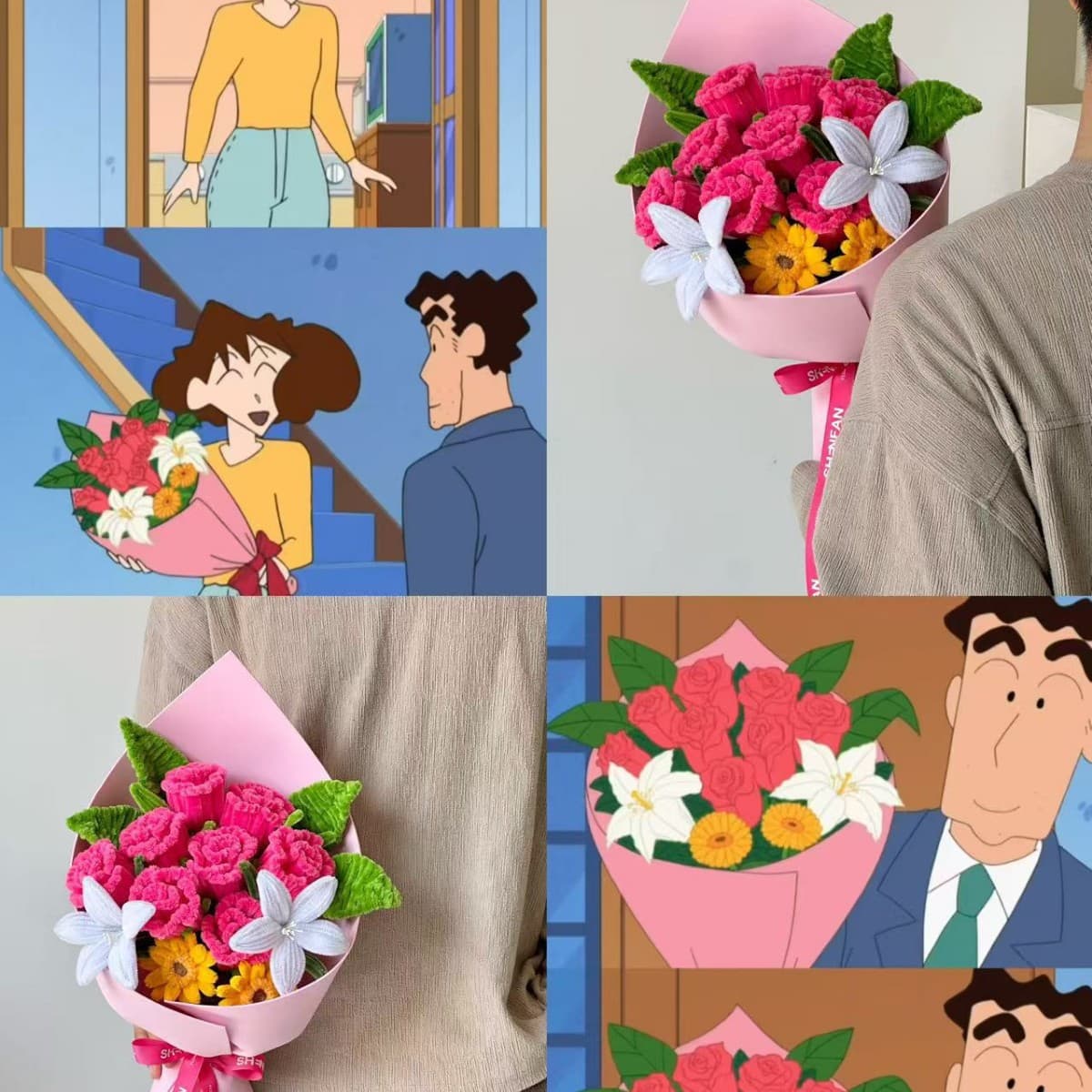 Hiroshi Gives Misae Rose Bouquet Same Style Handmade Creative Rose for Girlfriend Crayon Shinchan Octopus Flower Material