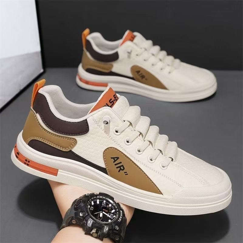 New Sports Board Shoes for Teens, Soft Sole Men's Sports Shoes, Trendy Handsome Anti-Slip Leather White Shoes