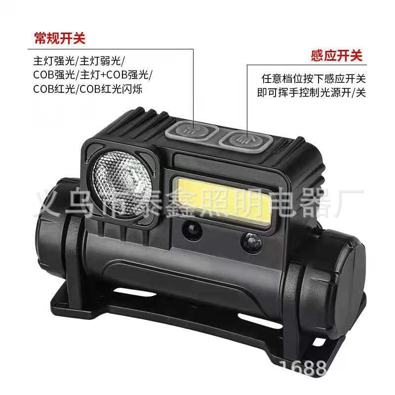Cross-border new smart near and far beam induction red and white light with magnet charging high-power headlamp