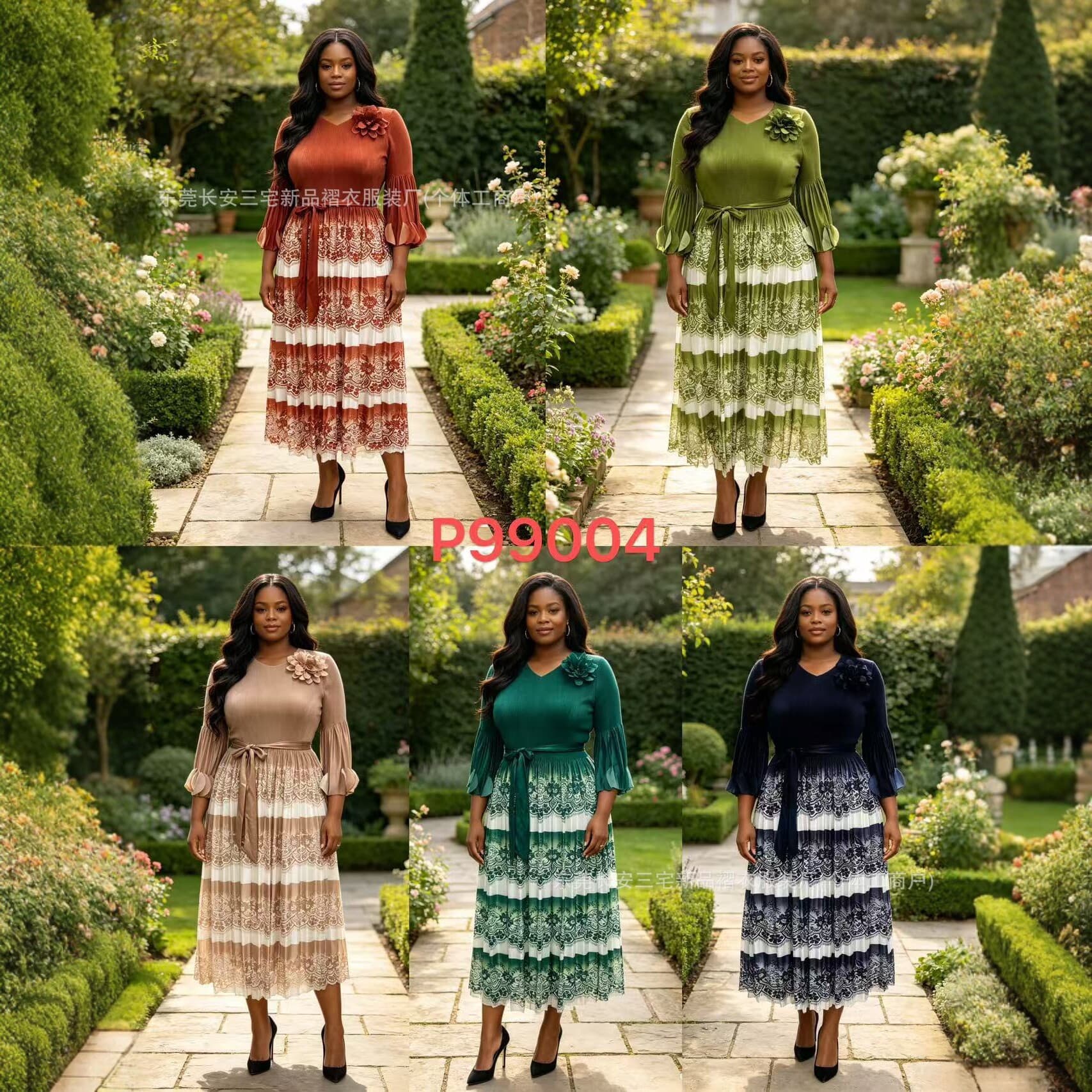 Miyake Plus Size Dress Summer New V-Neck Three-Quarter Sleeve Digital Print Pleated Long Dress for Women