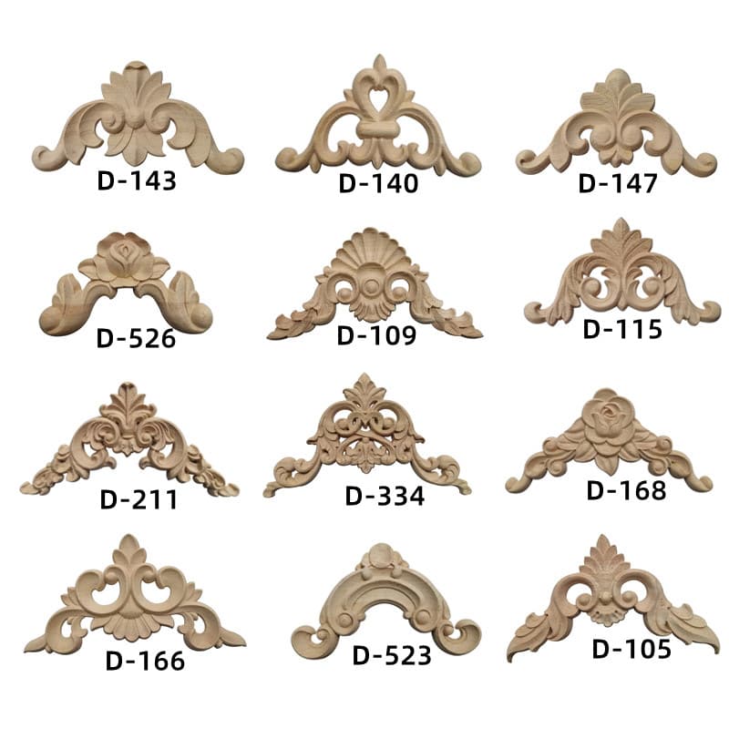European-style appliqué solid wood carving corner ornaments, equilateral double-sided cabinet doors, furniture decorations, carved handicrafts, Dongyang wood carving.