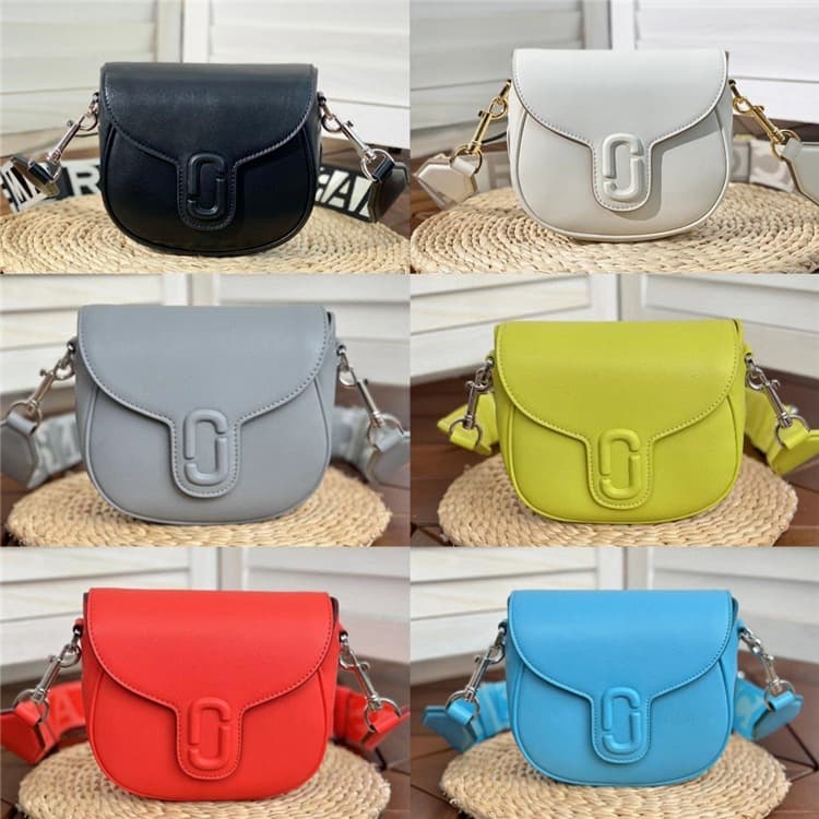 MJ New First Layer Cowhide Saddle Bag, European and American Fashion Wide Shoulder Strap with Letter Design, Shoulder Crossbody Women's Bag