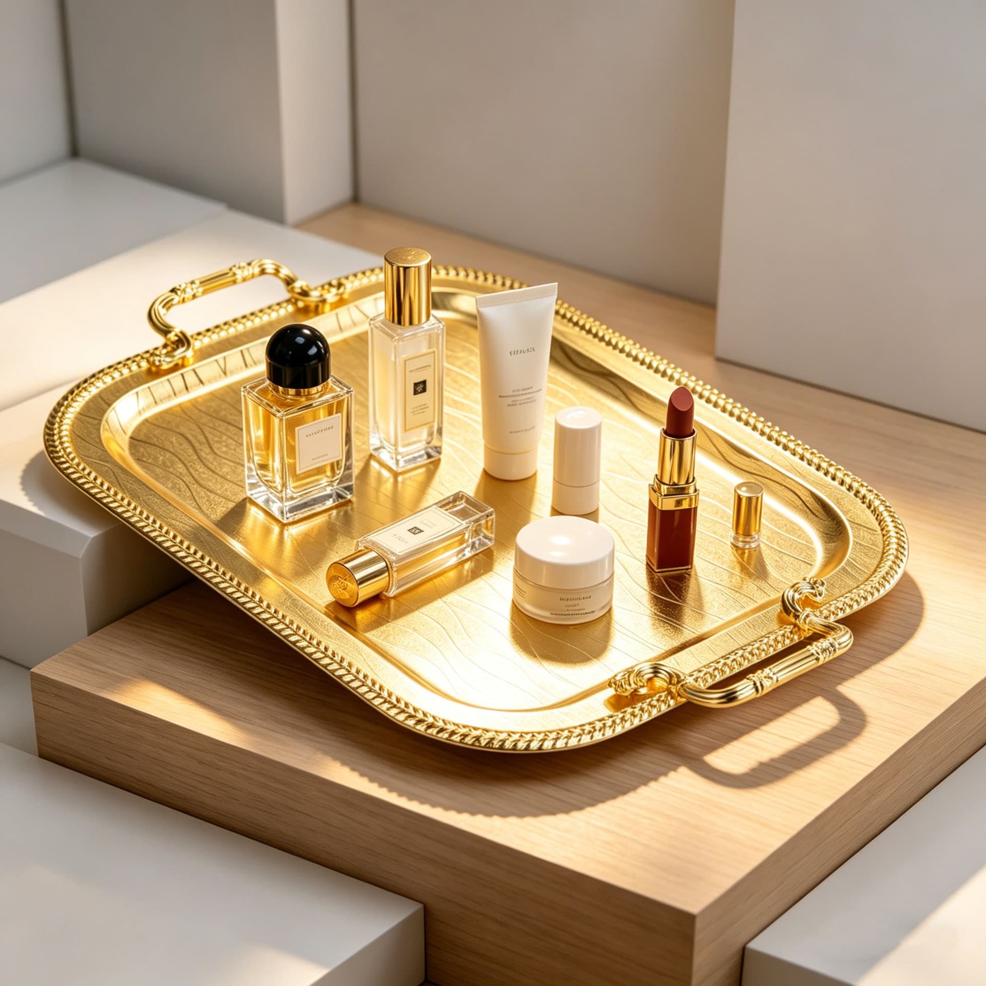 Light Luxury Gold Tray with Handle Household Cake Tray Ins Style Fruit Tray Coffee Shop Cake Tray