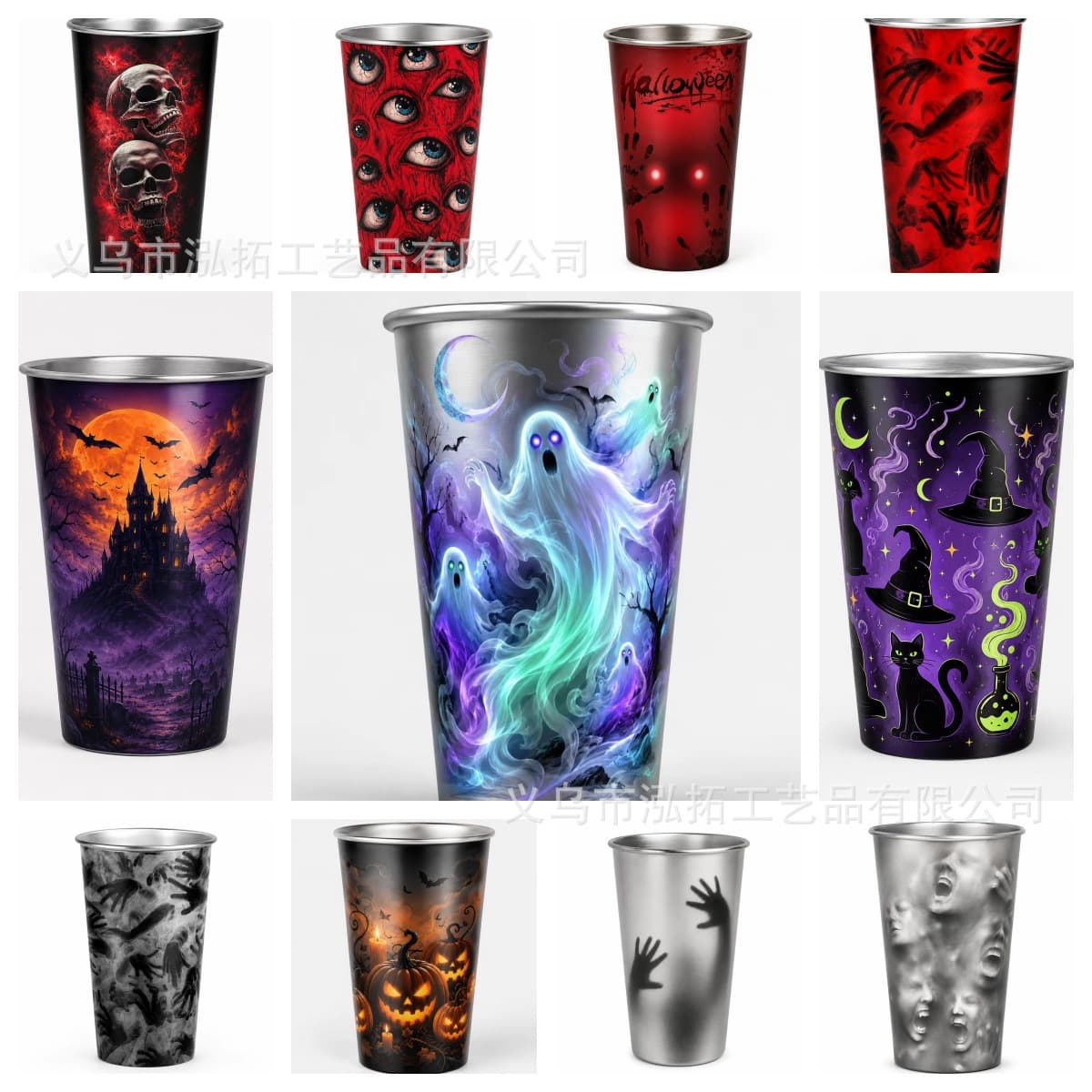 Cross-border Halloween temperature-sensitive color-changing paper cup Purple bottom wizard hat black cat pattern cold-changing cup Halloween